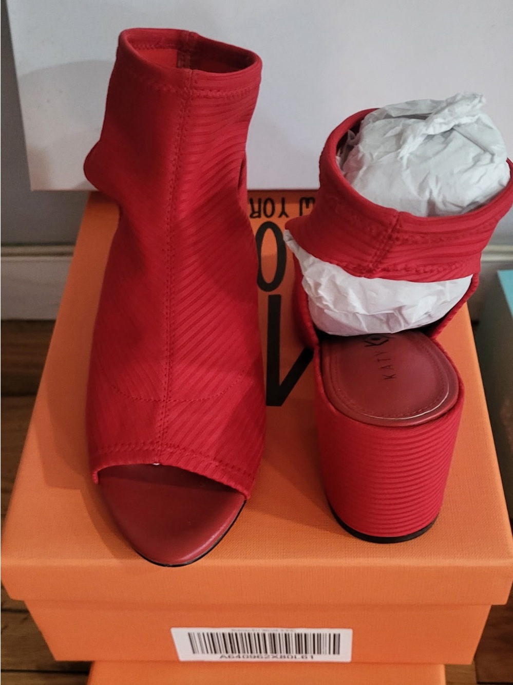 Katy Perry Collections Red Open-Toe Block Heel Ankle Booties